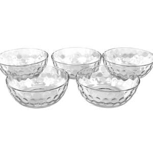 Clear Glass Dot Pattern Vintage Heavy Cereal Fruit Dessert Bowls-Set of 5